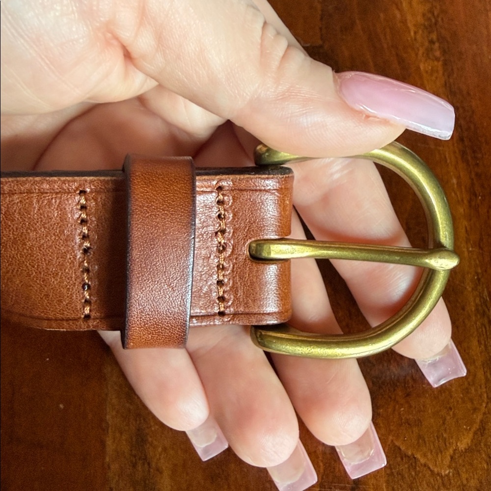Madewell Brown with Gold Hardwear Leather Belt XXL - Picture 2 of 7